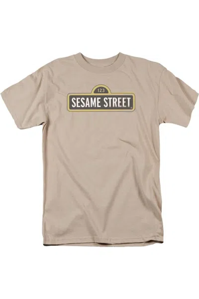 Gildan Sesame Street Tilted Logo Short Sleeve Adult Tee / T-shirt In Beige