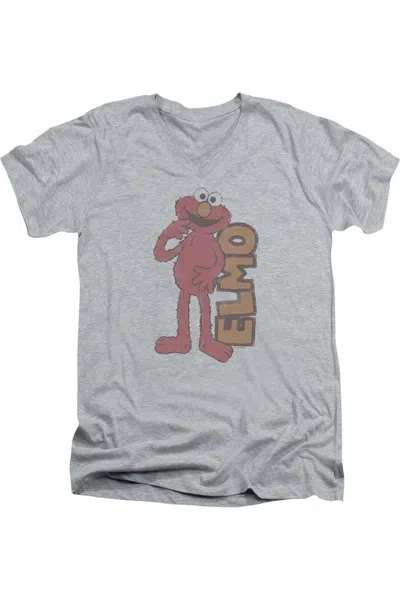Gildan Sesame Street Vintage Elmo Short Sleeve Adult V Neck Premium Cotton Tee / T-shirt In Multi