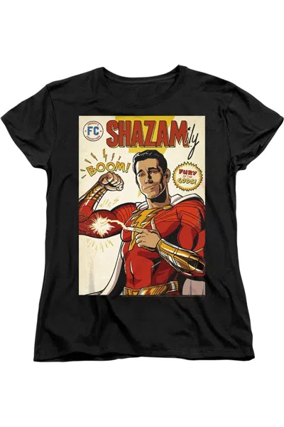 Gildan Shazam! Fury Of The Gods Shazam Comic Cover Short Sleeve Women´s Tee / T-shirt In Black