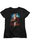 Gildan Shazam Movie Blowing Up Short Sleeve Women´s Tee / T-shirt In Black