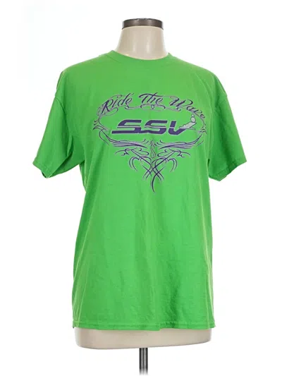 Pre-owned Gildan Short Sleeve Top Green Crew Neck Tops