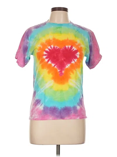 Pre-owned Gildan Short Sleeve Top Purple Tie-dye Pattern Keyhole Neckline Tops