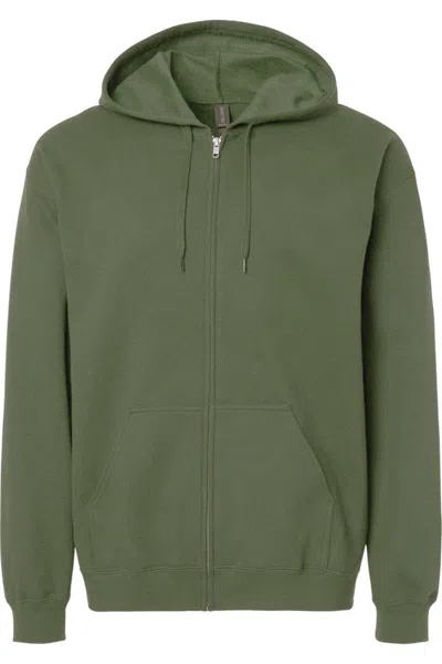 Gildan Softstyle Full-zip Hooded Sweatshirt In Green