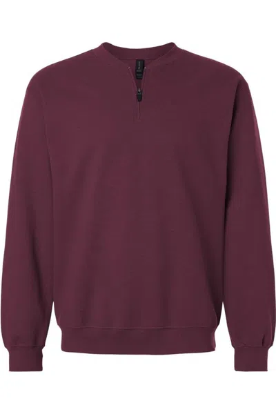 Gildan Softstyle Midweight 1/4 Zip Sweatshirt In Brown