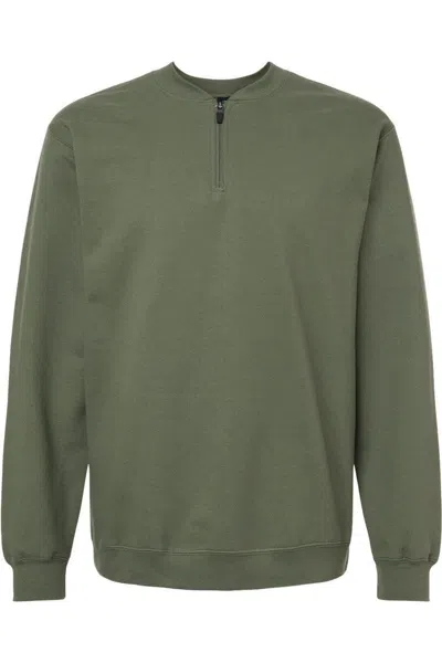 Gildan Softstyle Midweight 1/4 Zip Sweatshirt In Green