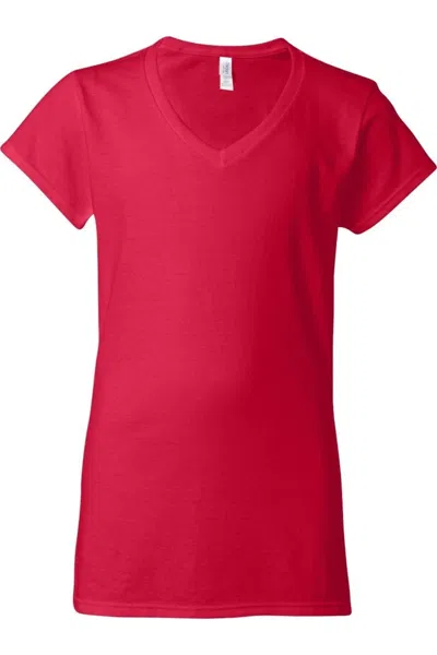 Gildan Softstyle Womens V-neck T-shirt In Red