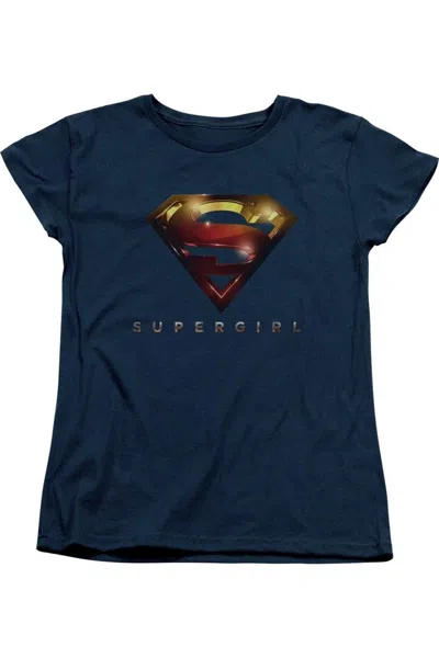 Gildan Supergirl Logo Glare Short Sleeve Womens Tee / T-shirt In Blue