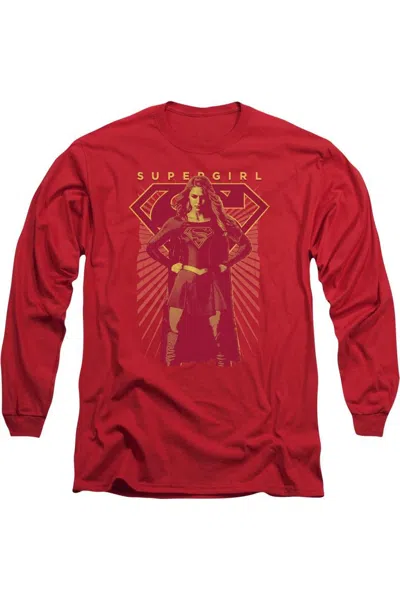 Gildan Supergirl Ready Set Long Sleeve Adult Tee / T-shirt In Red