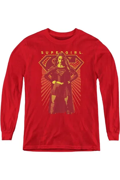 Gildan Kids' Supergirl Ready Set Youth Long Sleeve Tee / T-shirt In Red