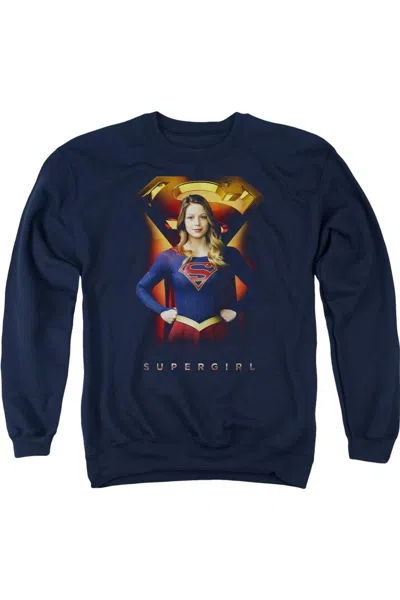 Gildan Supergirl Standing Symbol Adult Crewneck Sweatshirt In Blue