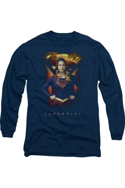 Gildan Supergirl Standing Symbol Long Sleeve Adult Tee / T-shirt In Blue