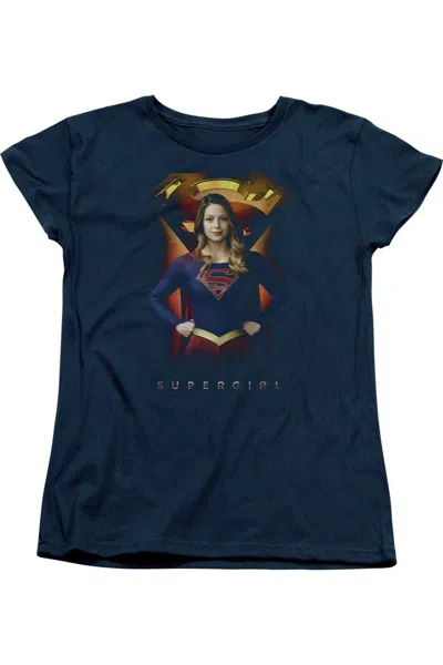 Gildan Supergirl Standing Symbol Short Sleeve Womens Tee / T-shirt In Blue