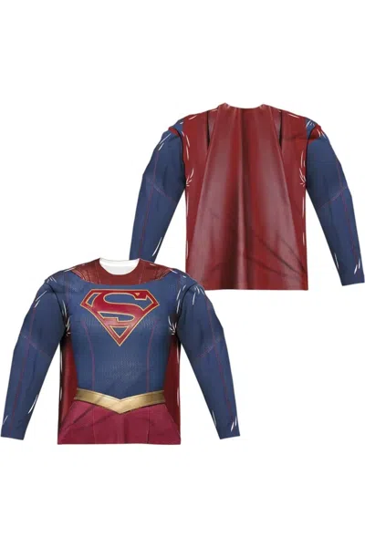 Gildan Supergirl Supergirl Uniform (front/back Print) Long Sleeve Adult Poly Crew Tee / T-shirt In White