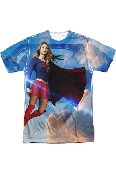 Gildan Supergirl Up In The Sky (front/back Print) Short Sleeve Adult Poly Crew Tee / T-shirt In Blue