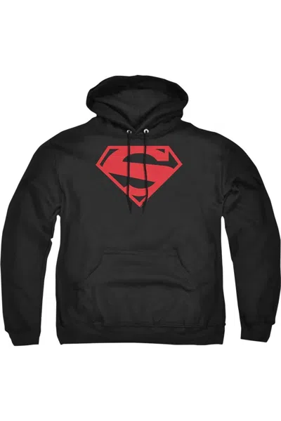Gildan Superman Red On Black Shield Adult Pull Over Hoodie / Hooded Sweatshirt