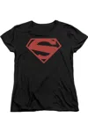 Gildan Superman Red On Black Shield Short Sleeve Womens Tee / T-shirt In Black
