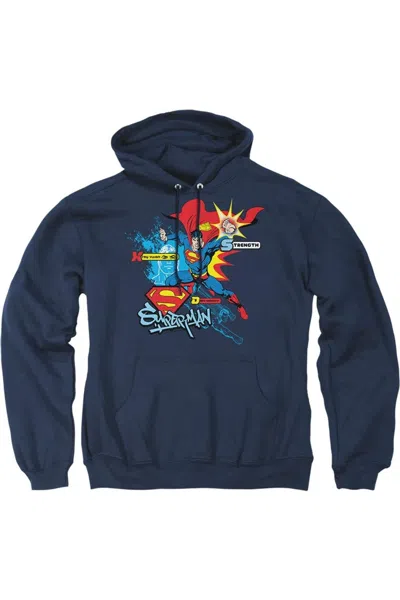 Gildan Superman Abilities Adult Pull Over Hoodie / Hooded Sweatshirt In Blue