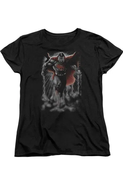 Gildan Superman Above The Clouds Short Sleeve Womens Tee / T-shirt In Black