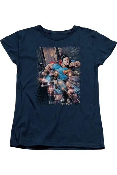 Gildan Superman Action Comics #1 Short Sleeve Womens Tee / T-shirt In Blue