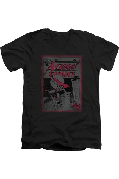 Gildan Superman Action Comics 23 Short Sleeve Adult V Neck Tee / T-shirt In Black