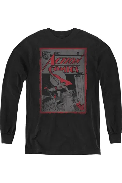 Gildan Kids' Superman Action Comics 23 Youth Long Sleeve Tee / T-shirt In Black