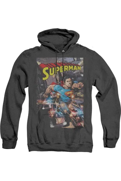 Gildan Superman Action One Adult Heather Hoodie / Hooded Sweatshirt In Black