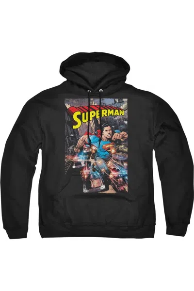 Gildan Superman Action One Adult Pull Over Hoodie / Hooded Sweatshirt In Black