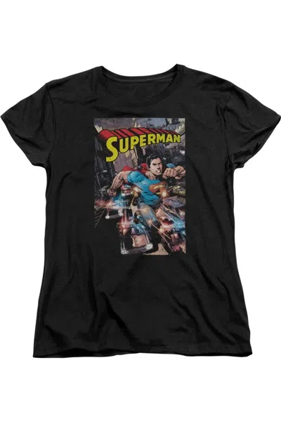 Gildan Superman Action One Short Sleeve Womens Tee / T-shirt In Black