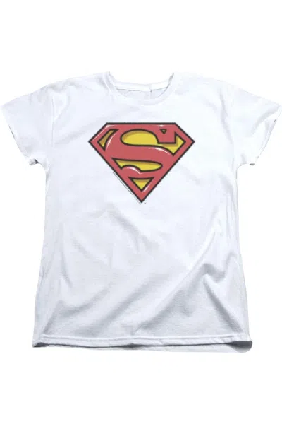 Gildan Superman Airbrush Shield Short Sleeve Women´s Tee / T-shirt In White