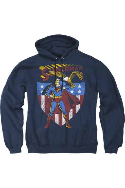Gildan Superman All American Adult Pull Over Hoodie / Hooded Sweatshirt In Blue
