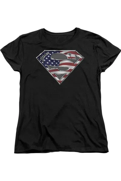 Gildan Superman All American Shield Short Sleeve Womens Tee / T-shirt In Black