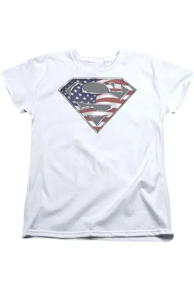 Gildan Superman All American Shield Short Sleeve Womens Tee / T-shirt In White