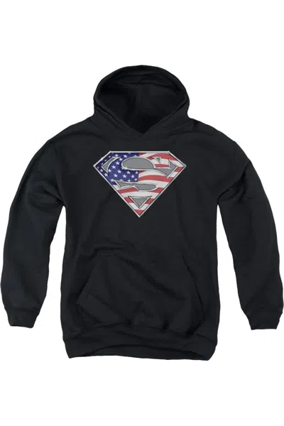 Gildan Kids' Superman All American Shield Youth Pull Over Hoodie / Hooded Sweatshirt In Black