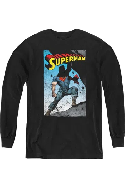 Gildan Kids' Superman Alternate Youth Long Sleeve Tee / T-shirt In Black