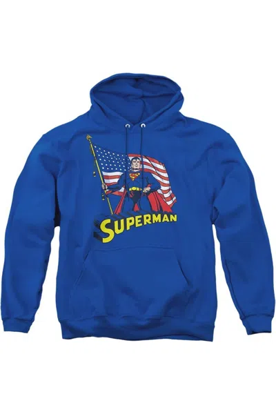 Gildan Superman American Flag Adult Pull Over Hoodie / Hooded Sweatshirt In Blue