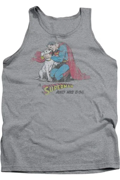 Gildan Superman And His Dog Adult Tank Top In Gray