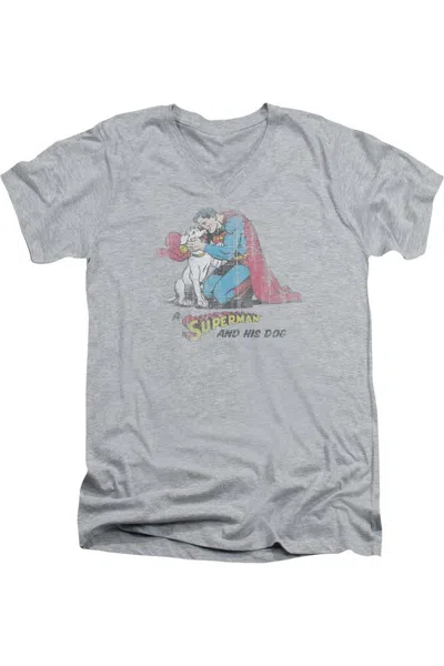 Gildan Superman And His Dog Short Sleeve Adult V Neck Tee / T-shirt In Multi