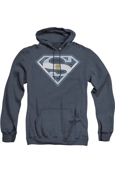 Gildan Superman Argentinian Shield Adult Heather Hoodie / Hooded Sweatshirt In Blue