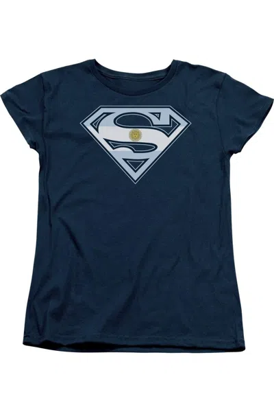 Gildan Superman Argentinian Shield Short Sleeve Womens Tee / T-shirt In Blue