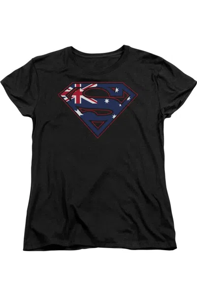 Gildan Superman Australian Shield Short Sleeve Womens Tee / T-shirt In Black