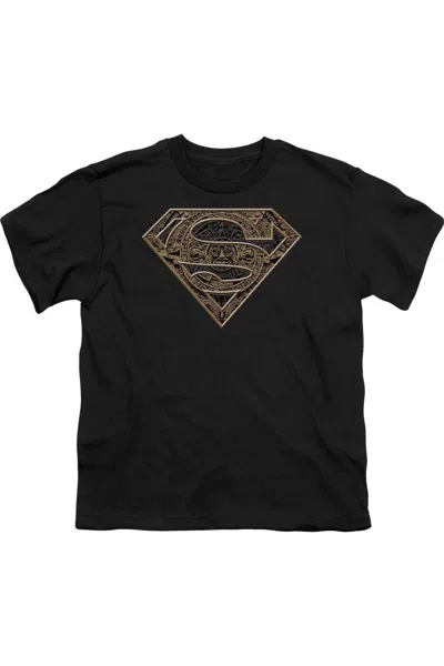 Gildan Kids' Superman Aztec Shield Short Sleeve Youth Tee / T-shirt In Black