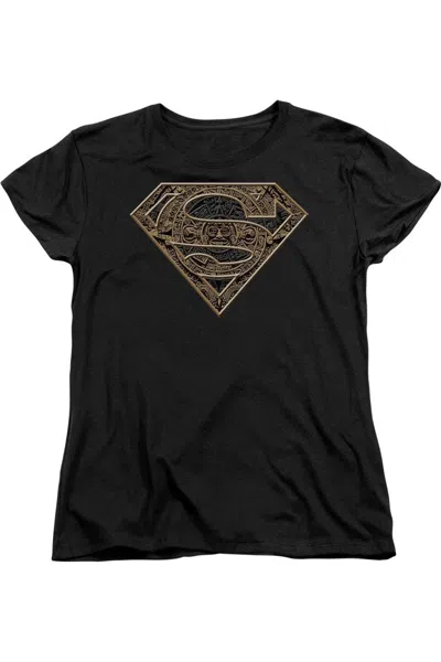 Gildan Superman Aztec Shield Short Sleeve Womens Tee / T-shirt In Black