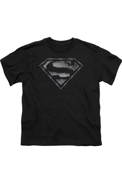 Gildan Kids' Superman Barbed Wire Short Sleeve Youth Tee / T-shirt In Black