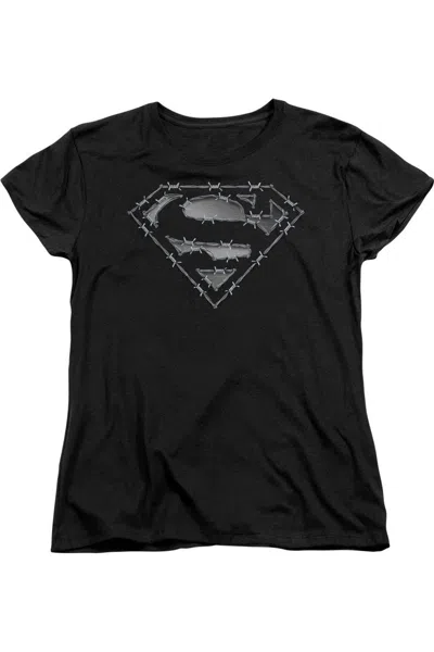 Gildan Superman Barbed Wire Short Sleeve Womens Tee / T-shirt In Black
