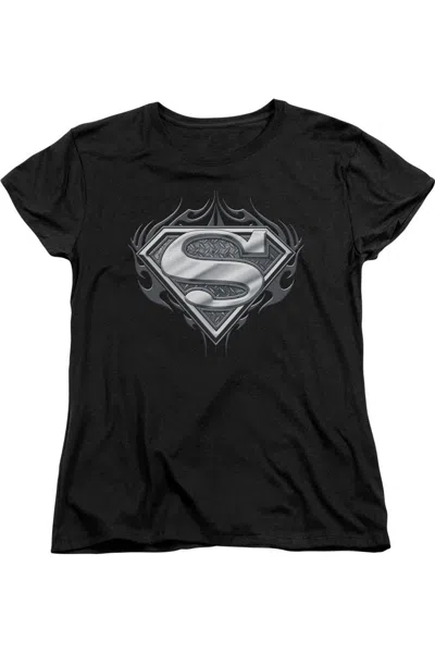 Gildan Superman Biker Metal Short Sleeve Womens Tee / T-shirt In Black