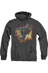 Gildan Superman Blasting Through Adult Heather Hoodie / Hooded Sweatshirt In Black