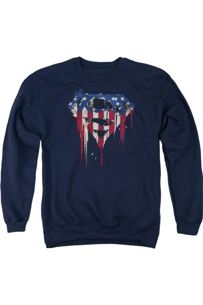 Gildan Superman Bleeding Shield Adult Crewneck Sweatshirt In Blue
