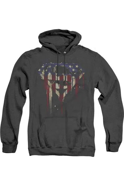 Gildan Superman Bleeding Shield Adult Heather Hoodie / Hooded Sweatshirt In Black