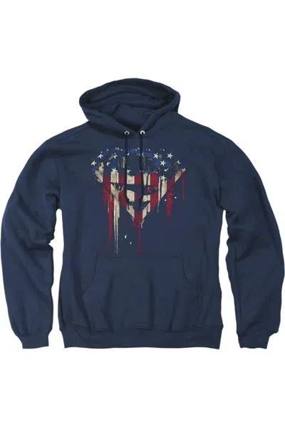 Gildan Superman Bleeding Shield Adult Pull Over Hoodie / Hooded Sweatshirt In Blue