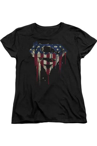 Gildan Superman Bleeding Shield Short Sleeve Womens Tee / T-shirt In Black